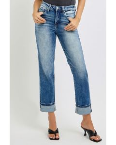 Risen Jeans Women's High Rise Crop Straight Roll Up Jean