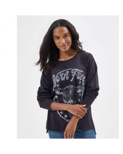 Wrangler Women's Born Free Skull Long-Sleeve Tee