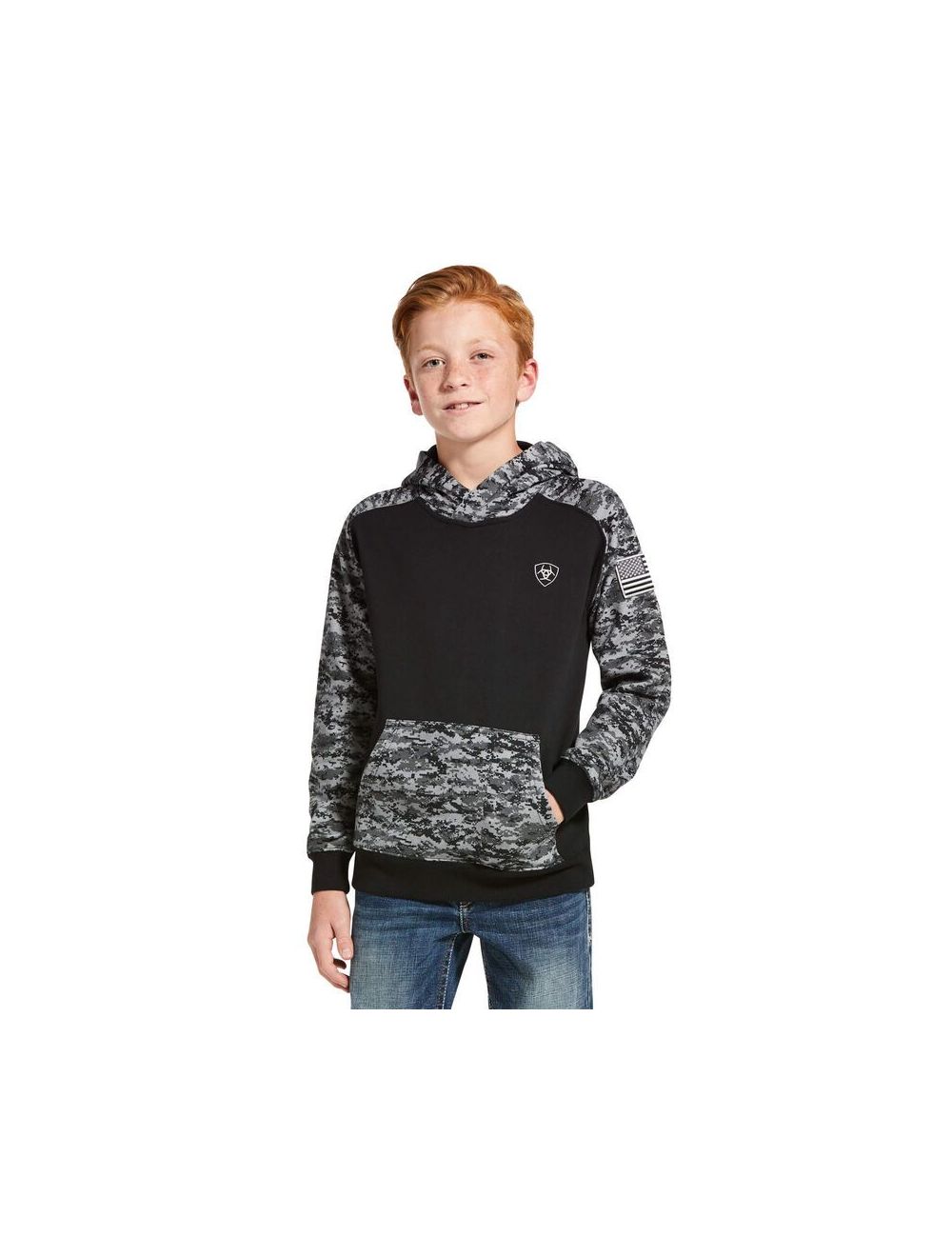 Ariat Boy's Patriot Hoodie Black Camo