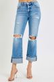 Risen Jeans Women's Mid Rise Crop Straight Cuffed Jeans