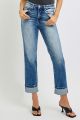 Risen Jeans Women's High Rise Crop Straight Roll Up Jean